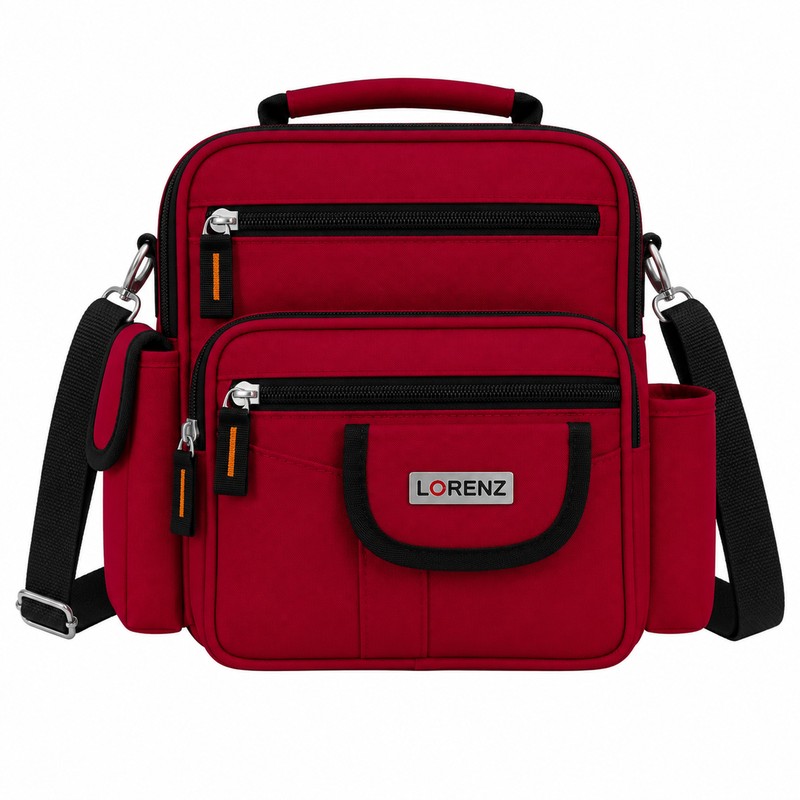 (image for) 2572 Red Unisex Polyester Bag wth 6 Zips & 4 Pockets (New)